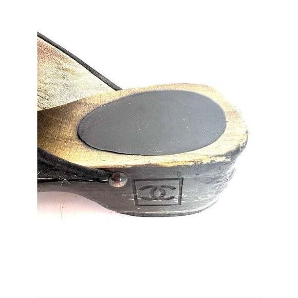 Chanel Wood Clogs Suede Black Size 37 - Picture 4 of 9